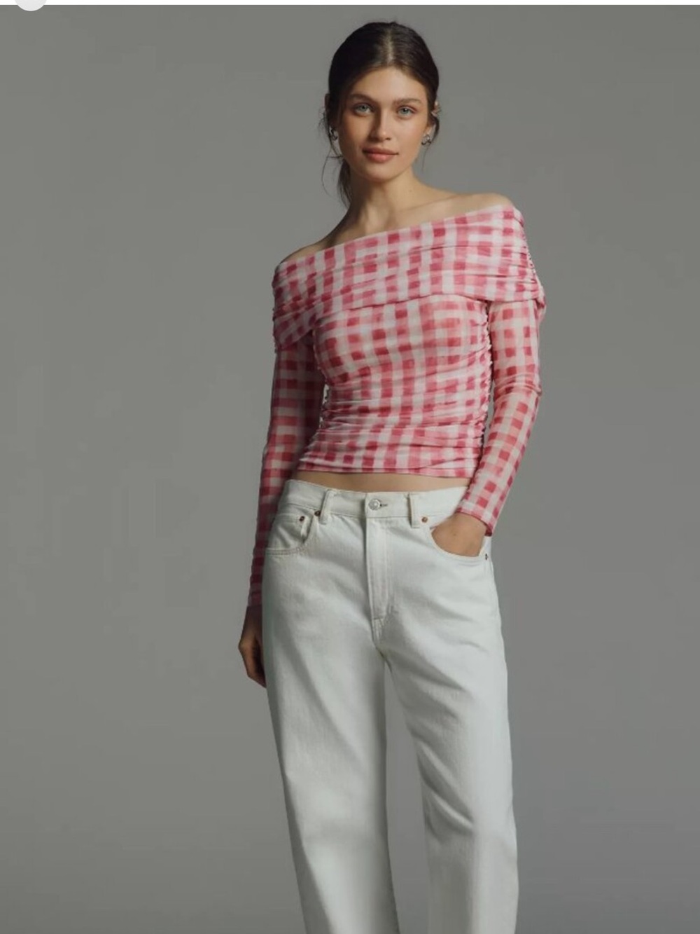 NWT Anthropologie mesh off the shoulder long sleeve top XS